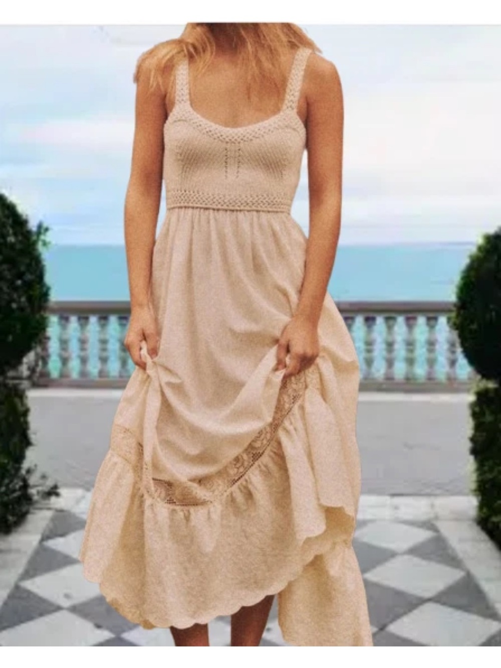 Zara Combination Cream Crochet Maxi Dress - Picture 6 of 7